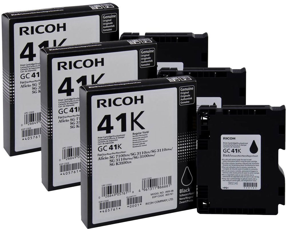 3 Original Ricoh-Gelkartusche GC-41K/ 405761 [modell] (3 x 2.500 Seiten) Schwarz