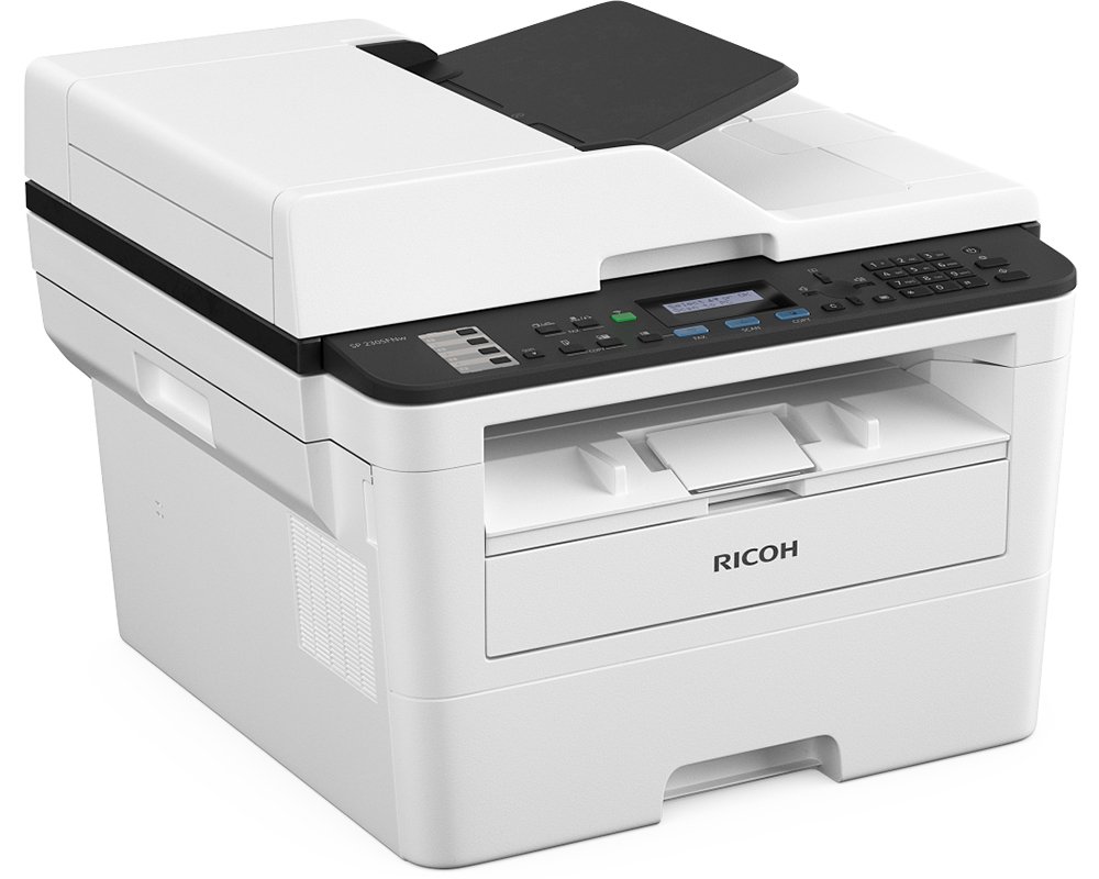 Ricoh SP 230SFNw Schwarzweiß Laserdrucker 4-in-1 Multifunktionsgerät (drucken, scannen, kopieren und faxen) 30 Seiten pro Minute USB, LAN, WLAN, Duplex, ADF