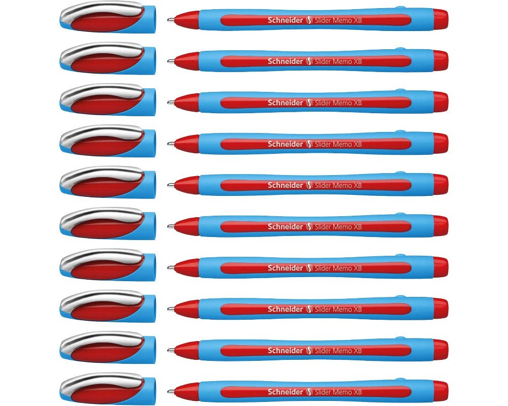 10er-Pack Schneider Kugelschreiber Slider Memo XB (mit Kappe) - Strichstärke XB - Schreibfarbe: rot