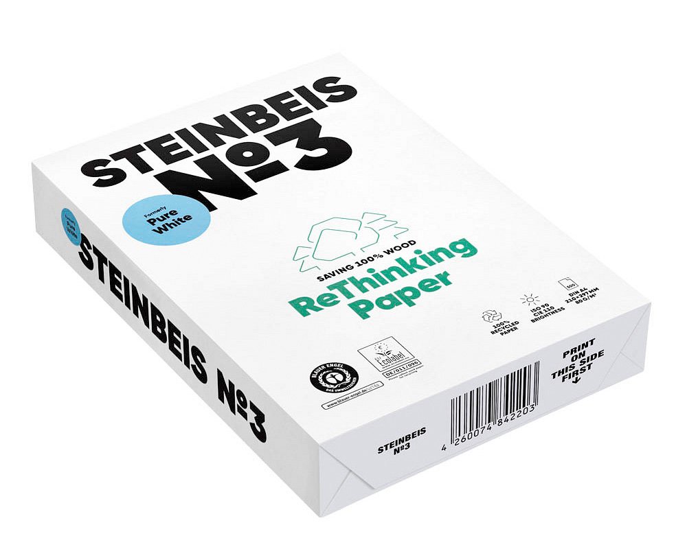 Steinbeis Recyclingpapier No3 Pure-White - Blauer Engel - A4 80g 110er-Weiße 500 Blatt