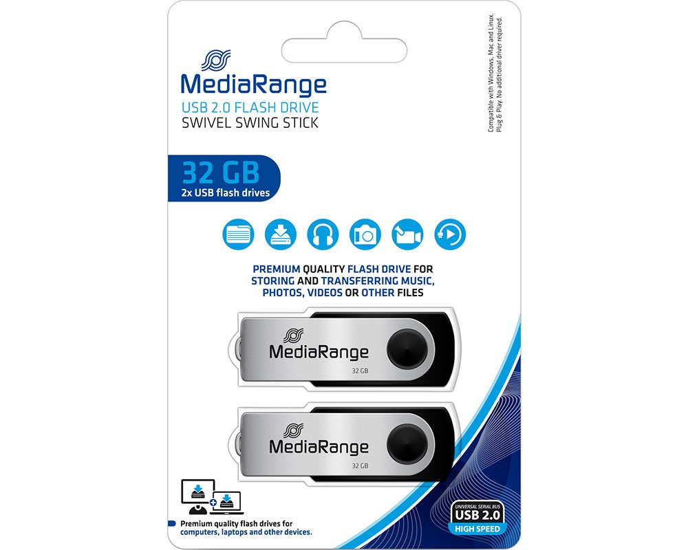 MediaRange USB-Stick Doppelpack: 2 x 32GB, USB 2.0 MR911-2