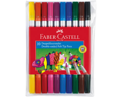 Faber-Castell 10 Doppelfasermaler, dick + dünn, farbig sortiert im Etui