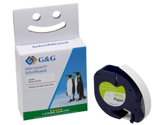 Kompatibel mit Dymo S0721520/ 91220 Papier-Etiketten/ Schriftbandkassette Schwarz auf weiß 12mm x 4m jetzt kaufen - Marke: G&G