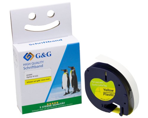 Kompatibel mit Dymo S0721670/ 91222 Plastik-Etiketten/ Schriftbandkassette Schwarz auf Gelb 12mm x 4m jetzt kaufen - Marke: G&G