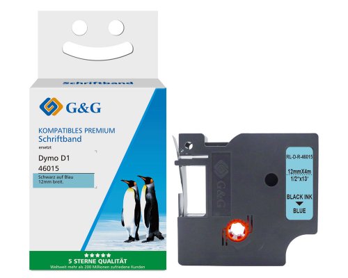 Kompatibel mit Dymo D1 Seiden Schriftband Schwarz auf Blau für Dymo Label Manager / Rhino (12mm x 7m) jetzt kaufen - Marke: G&G