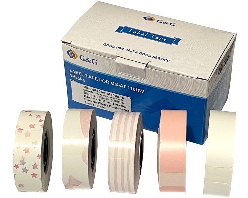 5x G&G Etikettenrollen mit verschiedenen Mustern (je 150 Einzeletiketten á 15 x 50mm) für GG-AT 110HW Etikettendrucker