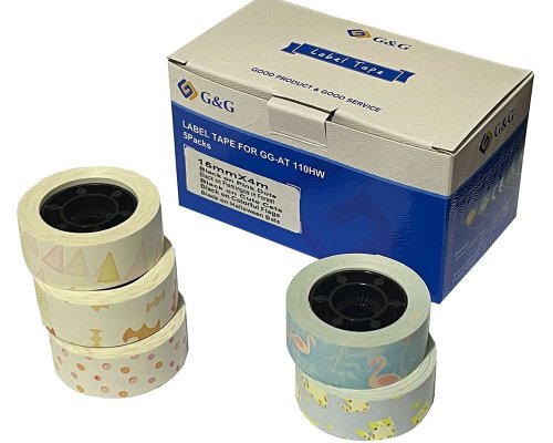 5 G&G Endlosetiketten mit verschiedenen Mustern (5x 15mm x 4m) für GG-AT 110HW Etikettendrucker