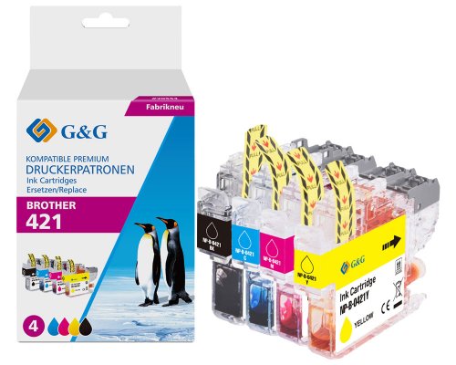 Kompatibel mit Brother LC421VAL Druckerpatronen Multipack jetzt kaufen (4 x 200 Seiten) cyan, magenta, gelb, schwarz - Marke: G&G