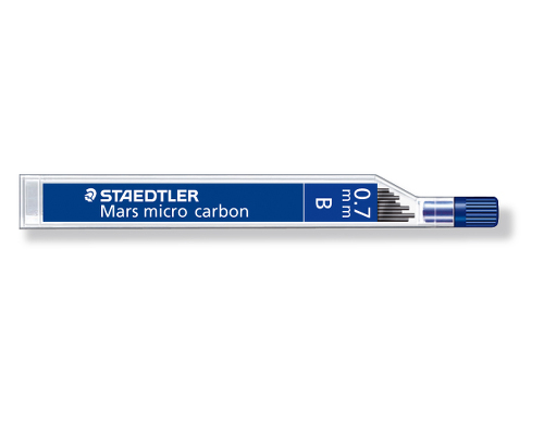 Staedtler Feinminen für Druckbleistifte Mars® micro carbon 250, 0,7 mm, B, Schwarz, Dose mit 12 Minen