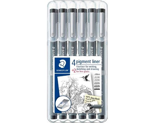 Staedtler Pigment Liner Schwarz, 6 Stück in der Box