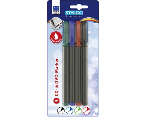 4 CD/DVD-Marker (Schwarz, rot, blau, grün)