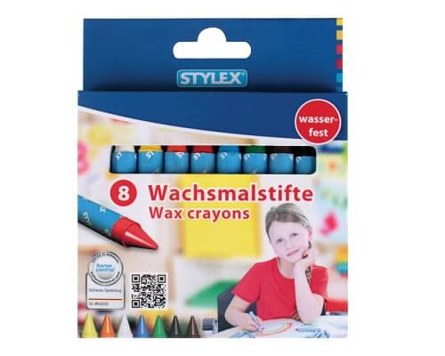 Stylex Wachsmalstifte 8 Farben, wasserfest