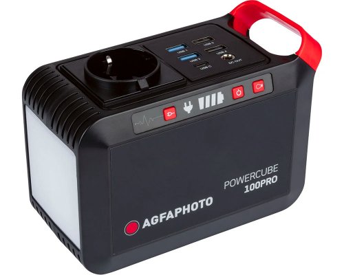 Agfaphoto PowerCube 100 Pro Portable Power Station mit 88,8 Wh Lithium-Ionen-Akku), Steckdose, 1x USB-C, 4X USB (2 davon für Schnell-Ladung)