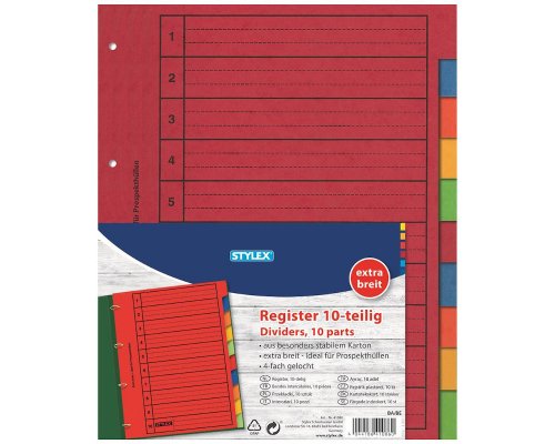 10 Trennblätter/ Register A4 farbig, besonders stabiler Karton, extra breit