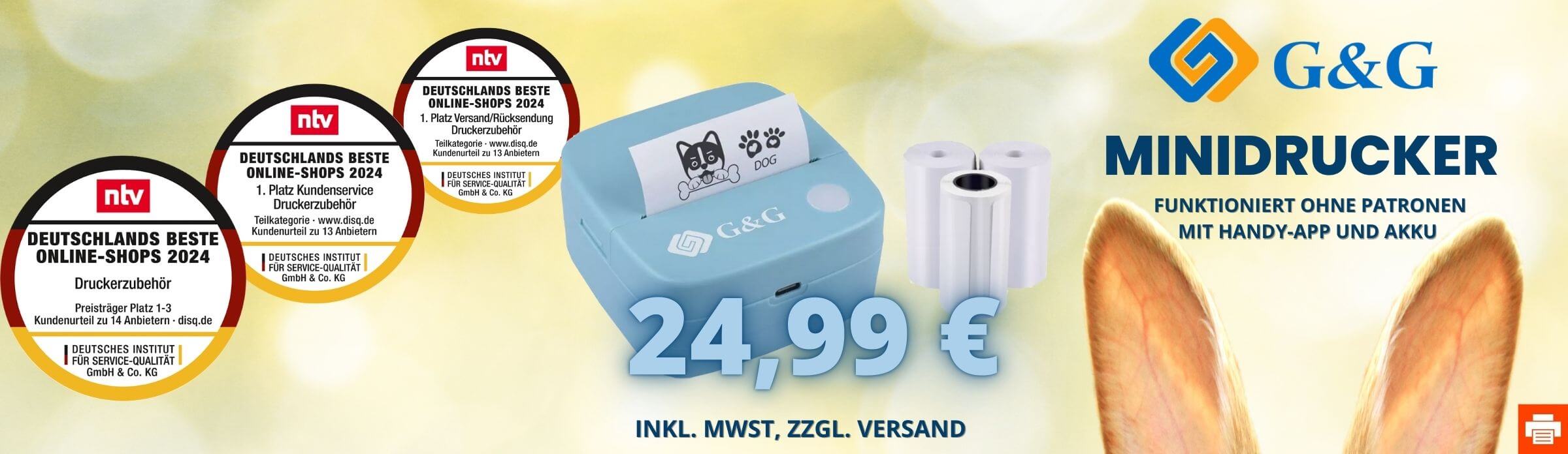 G&G Mini-Drucker (Thermodruck, Akkubetrieb mit App)