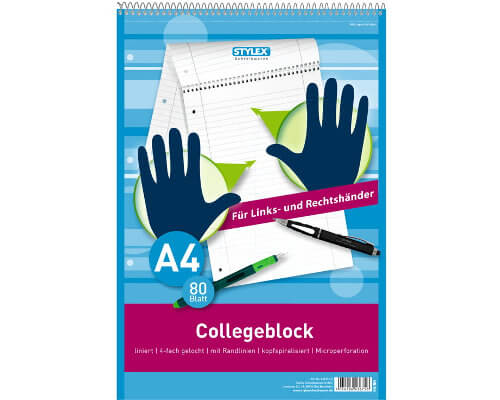 Stylex Collegeblock DIN-A4, für Links- und Rechtshänder. Liniert (80 Blatt)