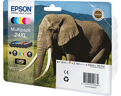 Epson 24XL Original-Tinten-Multipack (55,7ml) je 1x schwarz, cyan, magenta, gelb, hellcyan, hellmagenta