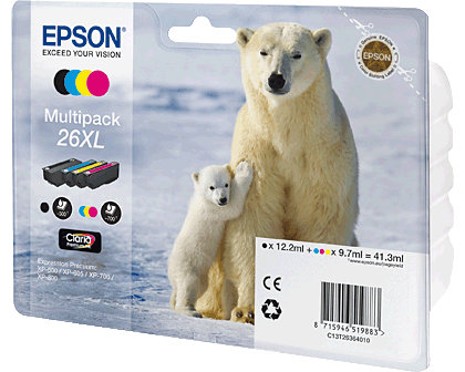 Epson 26XL Multipack T2636 jetzt kaufen (41,3 ml) 4 Druckerpatronen: Schwarz, Cyan, Magenta, Gelb