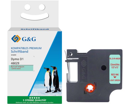 Kompatibel mit Dymo D1 Seiden Schriftband Rot auf Hellgrün für Dymo Label Manager / Rhino (12mm x 4m) jetzt kaufen - Marke: G&G