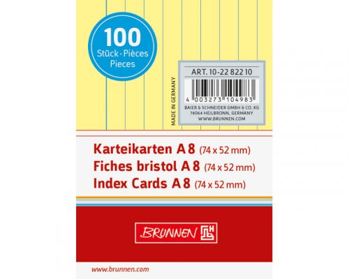 Karteikarten A8, liniert, 100 Stk. Gelb
