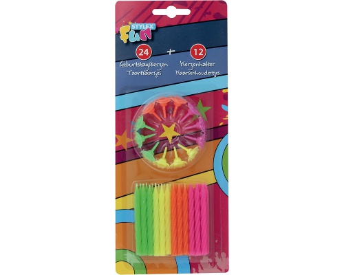 Geburtstagskerzen, 24er Packung, inklusive 12 Kerzenhaltern