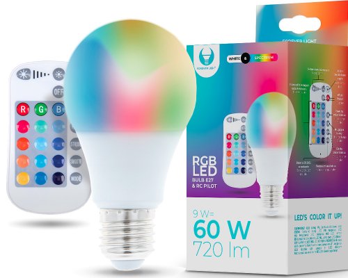 Forever Light LED-Birne E27 A60 9W 230V RGB-Farben 720 Lumen - Energieklasse G