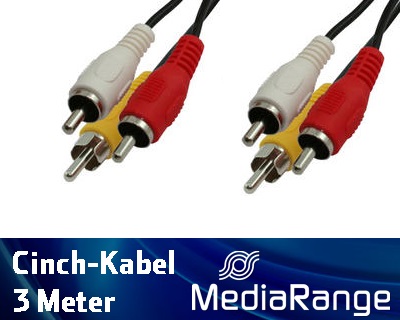 Cinch Kabel 3m 3xRCA für Audio und Video (rot, weiß, Gelb) von MediaRange MRCS123