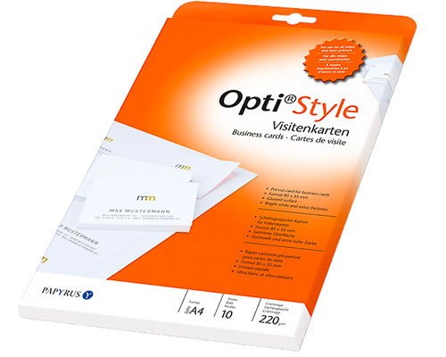 Papyrus Opti Style 100 Business-Visitenkarten auf 10 A4-Blättern weiß (einseitig verwendbar) 250g/qm