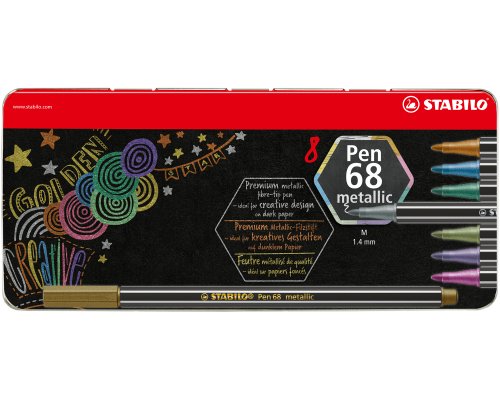 STABILO Pen 68 Filzstift - Metallic - 8er Set im Metalletui: gold, silber, kupfer, blau, grün, rosarot, violett, hellgrün