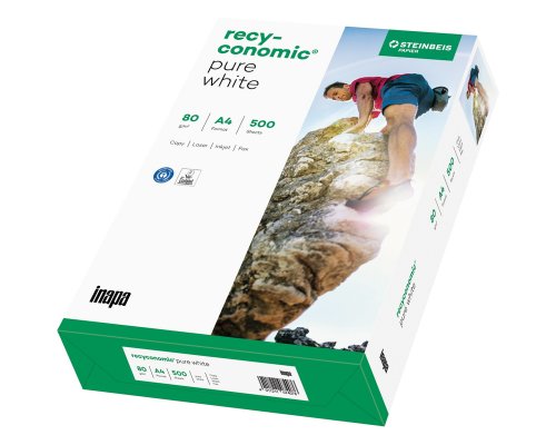 Recyclingpapier inapa recyconomic®pure white - Blauer Engel - A4 80g 110er-Weiße 500 Blatt (ehemals Steinbeis No. 3)