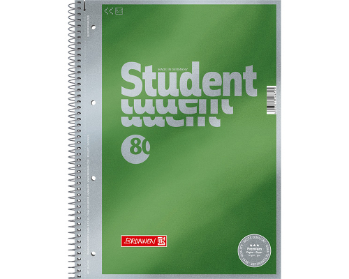 BRUNNEN Premium Collegeblock Student A4 unliniert/ blanko 80 Blätter 90g/m² 4-fach gelocht