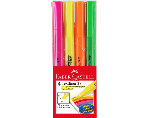 Faber-Castell Textmarker in Stiftform TEXTLINER 38, 4er Set