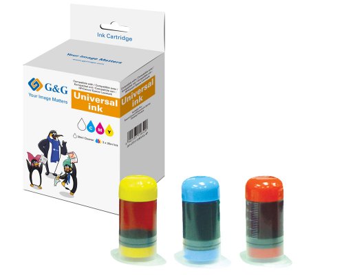 G&G Universal Refillset für Tintenpatronen - 90 ml farbige Druckertinte (c,m,y) + 30 ml Düsenreiniger + viel Zubehör