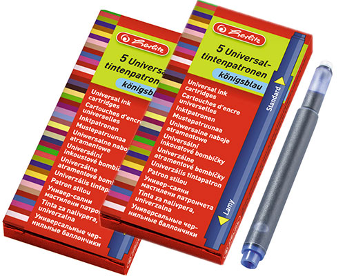 10 Herlitz Universal-Tintenpatronen für fast alle Standard- Füllhalter, u.a. für LAMY-Füller/ Pelikan-Füller u.a königsblau