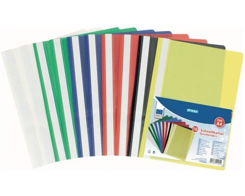 Schnellhefter farbig sortiert A4 PP 10er-Pack je 2 x rot, blau, grün, weiß und je 1 x schwarz und gelb von Stylex