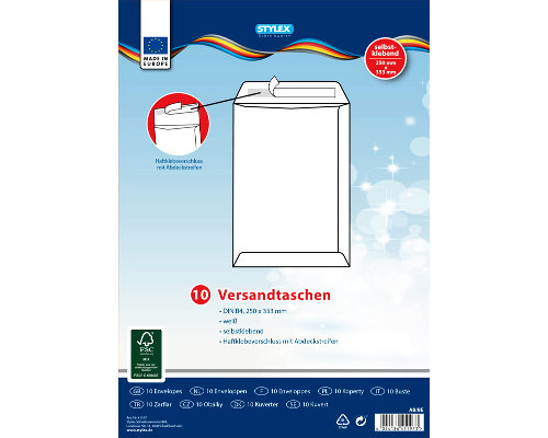 10 Versandtaschen B4, ohne Fenster, selbstklebend, weiß