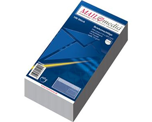 100 Briefumschläge DIN Lang, mit Fenster, selbstklebend, weiß