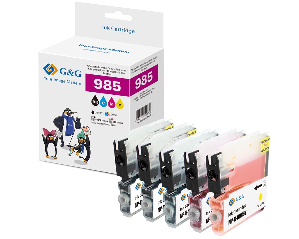 Kompatibel zu Brother LC-985 Tintentronen (Multipack) 2x Schwarz + je 1 Cyan, Magenta, Gelb [modell] - Marke: G&G