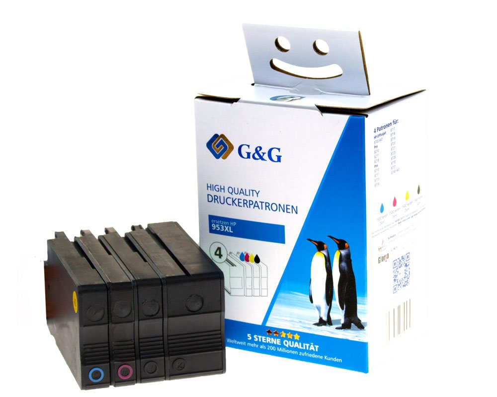 Kompatibel mit HP 953XL/ 3HZ52AE XL-Druckerpatronen 4er-Pack: je 1x Schwarz, Cyan, Magenta, Gelb [modell] - Marke: G&G