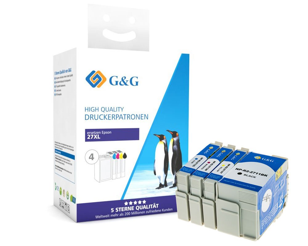 Kompatibel mit Epson 27XL Druckerpatronen 4er-Set: Je 1x Schwarz, Cyan, Magenta, Gelb [modell] - Marke: G&G
