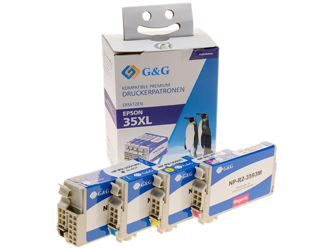 Kompatibel mit Epson 35XL/ C13T35964010 Druckerpatronen Multipack: 1x Schwarz, 1x Cyan, 1x Magenta, 1x Gelb [modell] - Marke: G&G