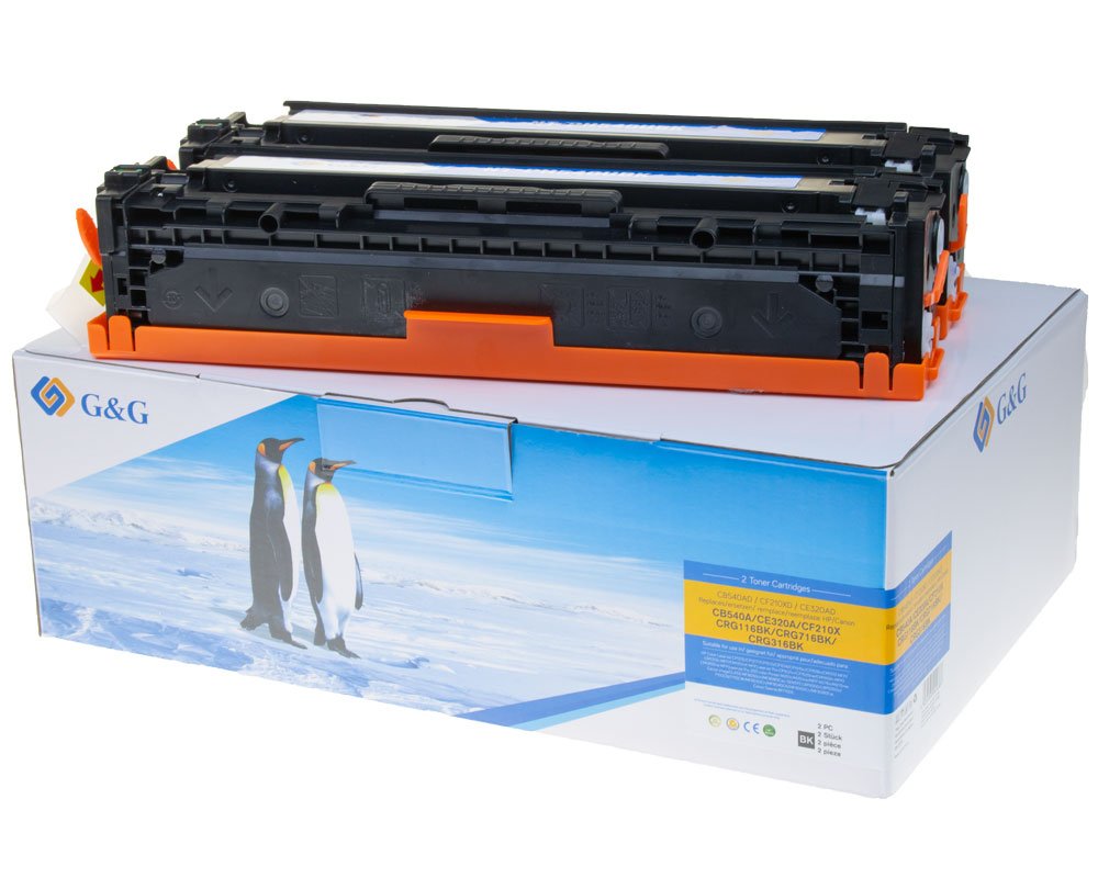 Kompatibel mit HP 125A / 128A / 131A / CB540AD/ CF210XD/ CE320AD/ Canon 716K/ 731K Toner Doppelpack: 2x Schwarz [modell] - Marke: G&G