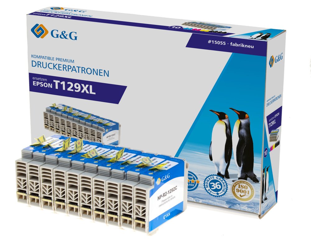 Kompatibel mit Epson T129 XL-Druckerpatronen 10er-Set 4x Schwarz, 2x Cyan, 2x Magenta, 2x Gelb [modell] - Marke: G&G