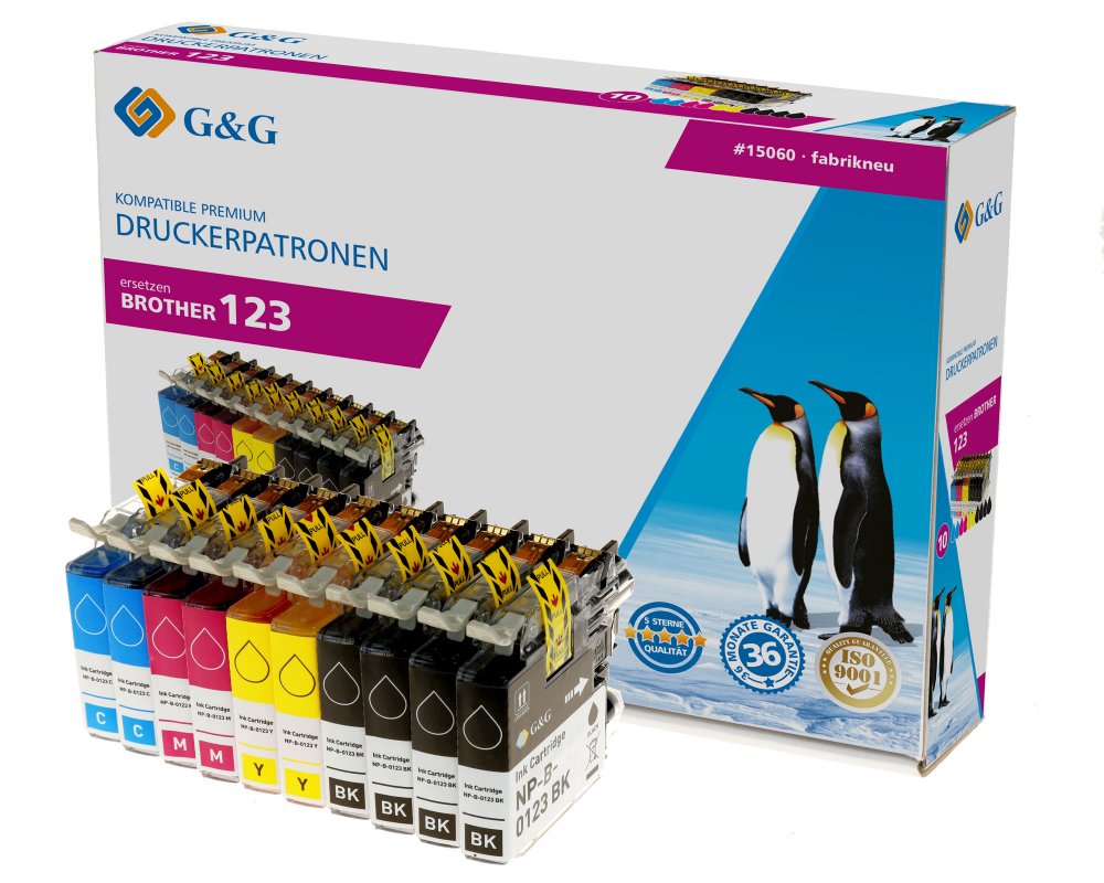 Kompatibel mit Brother LC-123 XL-Druckerpatronen 10er-Set 4x Schwarz, 2x Cyan, 2x Magenta, 2x Gelb [modell] - Marke: G&G