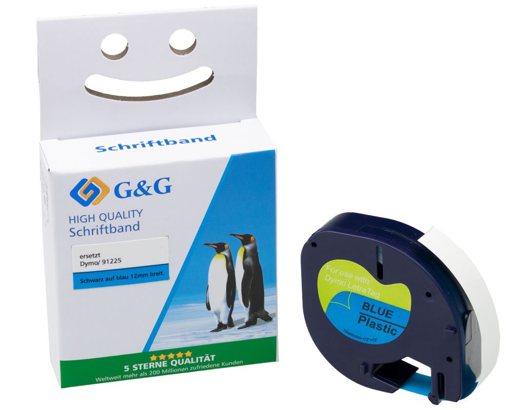 Kompatibel mit Dymo S0721700/ 91225 Plastik-Etiketten/ Schriftbandkassette Schwarz auf blau 12mm x 4m [modell] - Marke: G&G