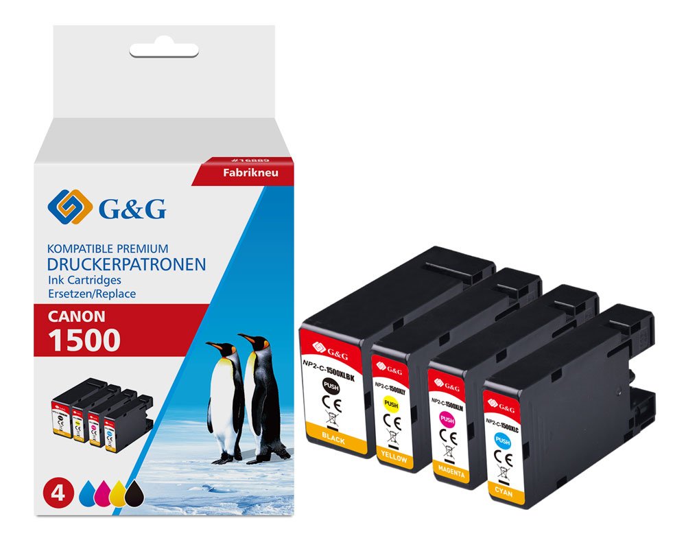 Kompatibel mit Canon PGI-1500XL XL-Druckerpatronen je 1x Schwarz, Cyan, Magenta, Gelb [modell] - Marke: G&G