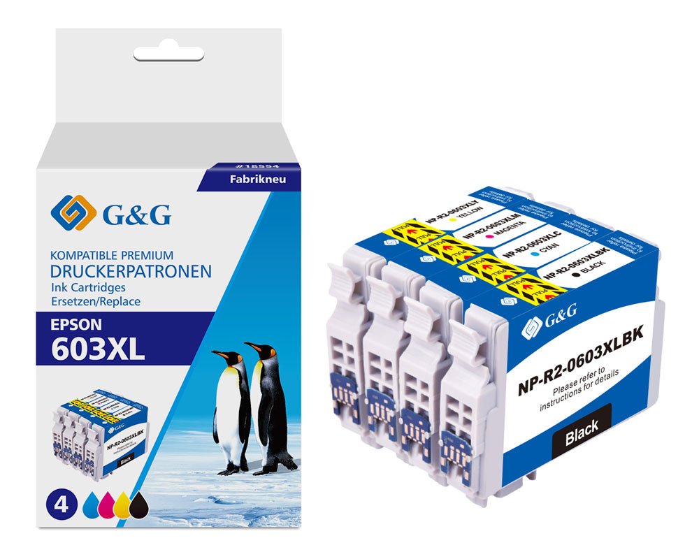 Kompatibel mit Epson 603XL/ C13T03A64010 XL-Druckerpatronen je 1x Schwarz, Cyan, Magenta, Gelb [modell] - Marke: G&G