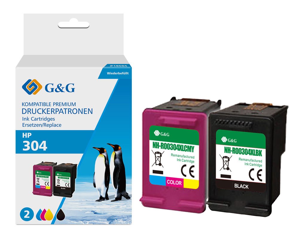 Kompatibel mit HP 304XLBK/ N9K08AE + 304XLC/ N9K07AE XXL-Multipack Schwarz + Color [modell] - Marke: G&G