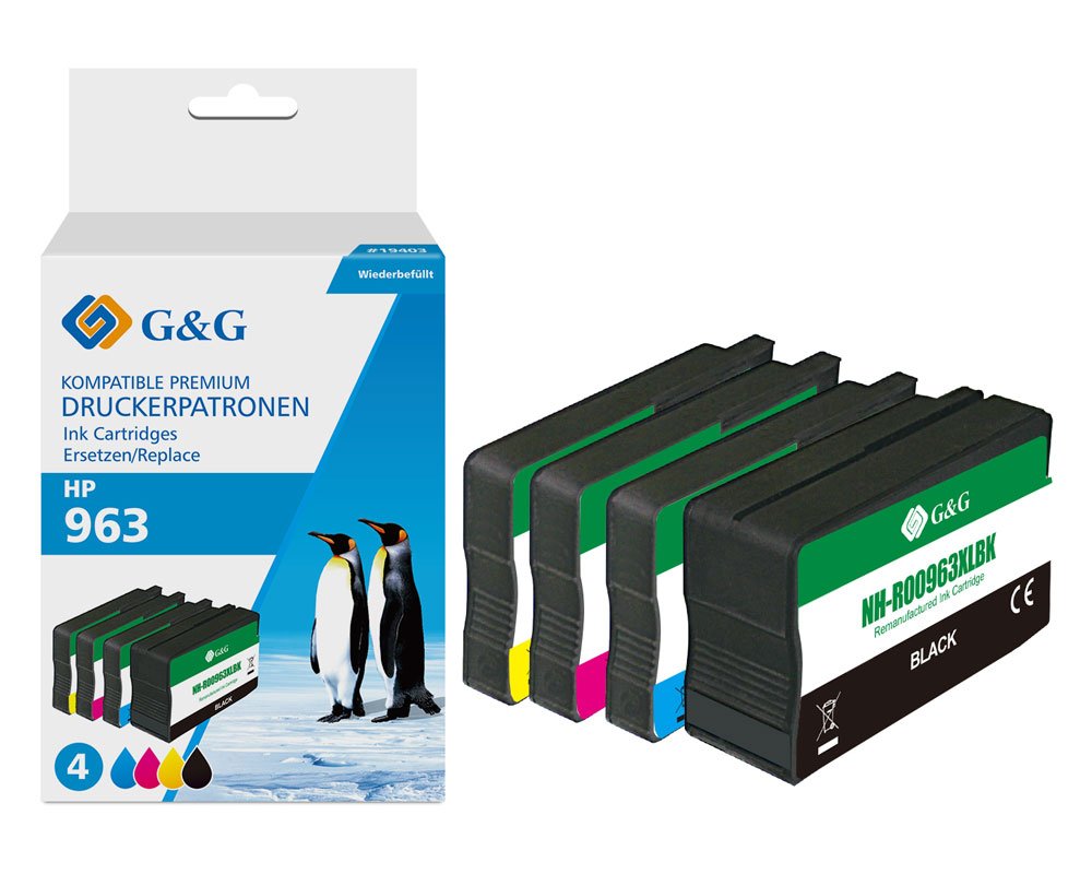 Kompatibel mit HP 963XL/ 3JA30AE/ 3JA27AE/ 3JA28AE/ 3JA29AE Druckerpatronen 1x Schwarz, 1x Cyan, 1x Magenta, 1x Gelb [modell] - Marke: G&G