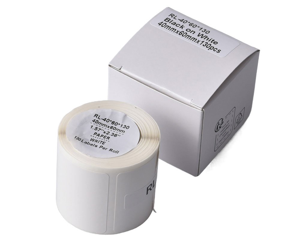 G&G Etikettenrolle (130 weiße Thermodruck-Etiketten 40mm breit, 60 mm lang)